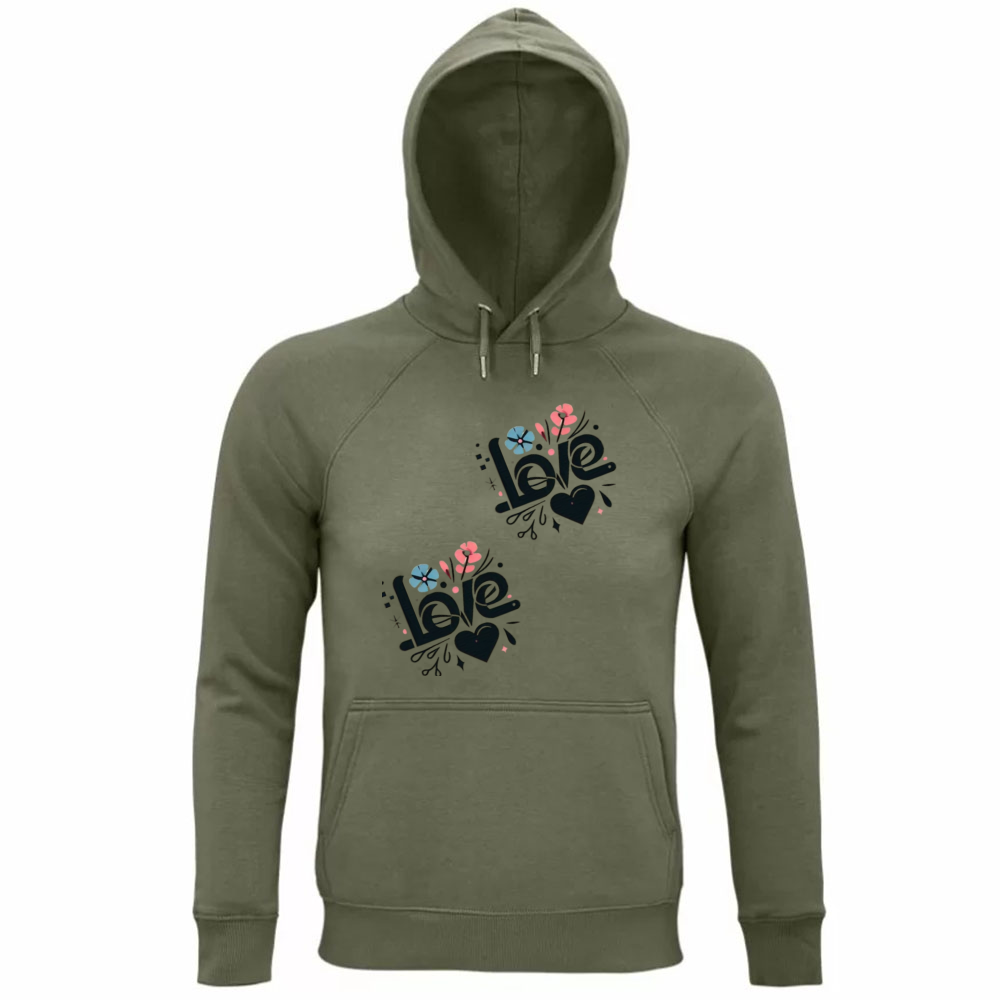 Felpa organica donna "LOVE" con cappuccio