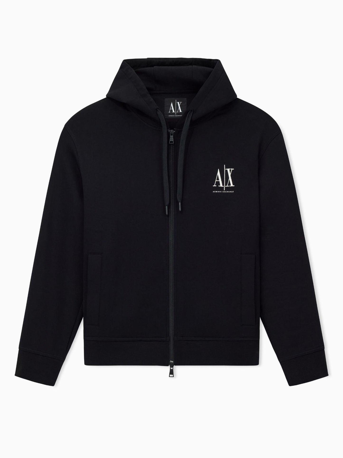 Armani Exchange Felpa con cappuccio e zip con logo ricamato Uomo Nero