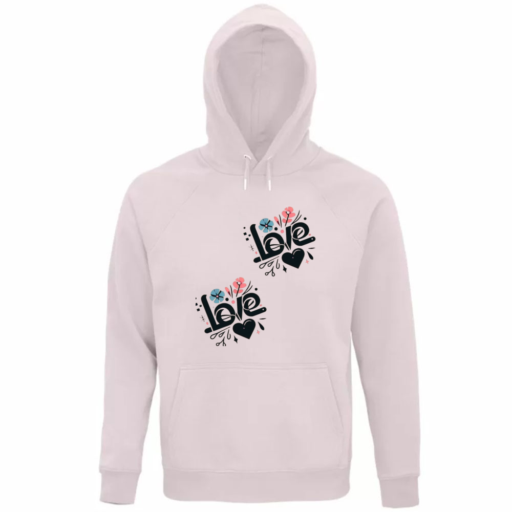 Felpa organica donna "LOVE" con cappuccio