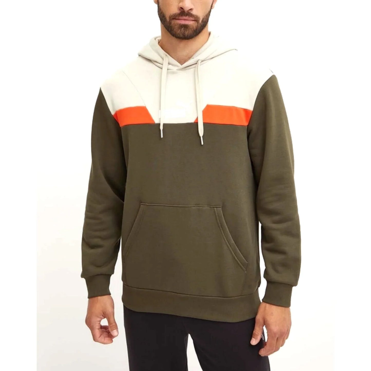 Puma Felpa Power Colorblock Hoodie Cappuccio Dark Olive Orange