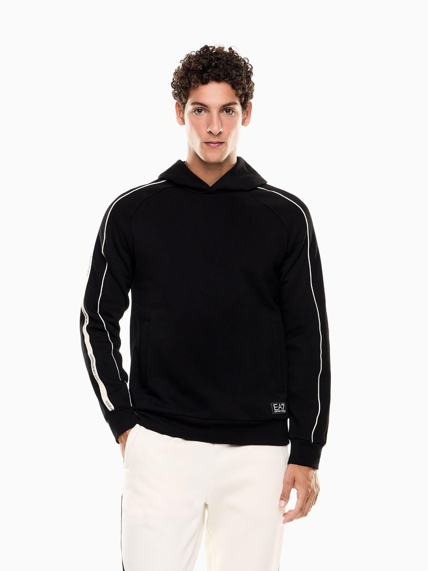 EA7 Emporio Armani Felpa con cappuccio Logo Series in misto cotone Uomo Nero