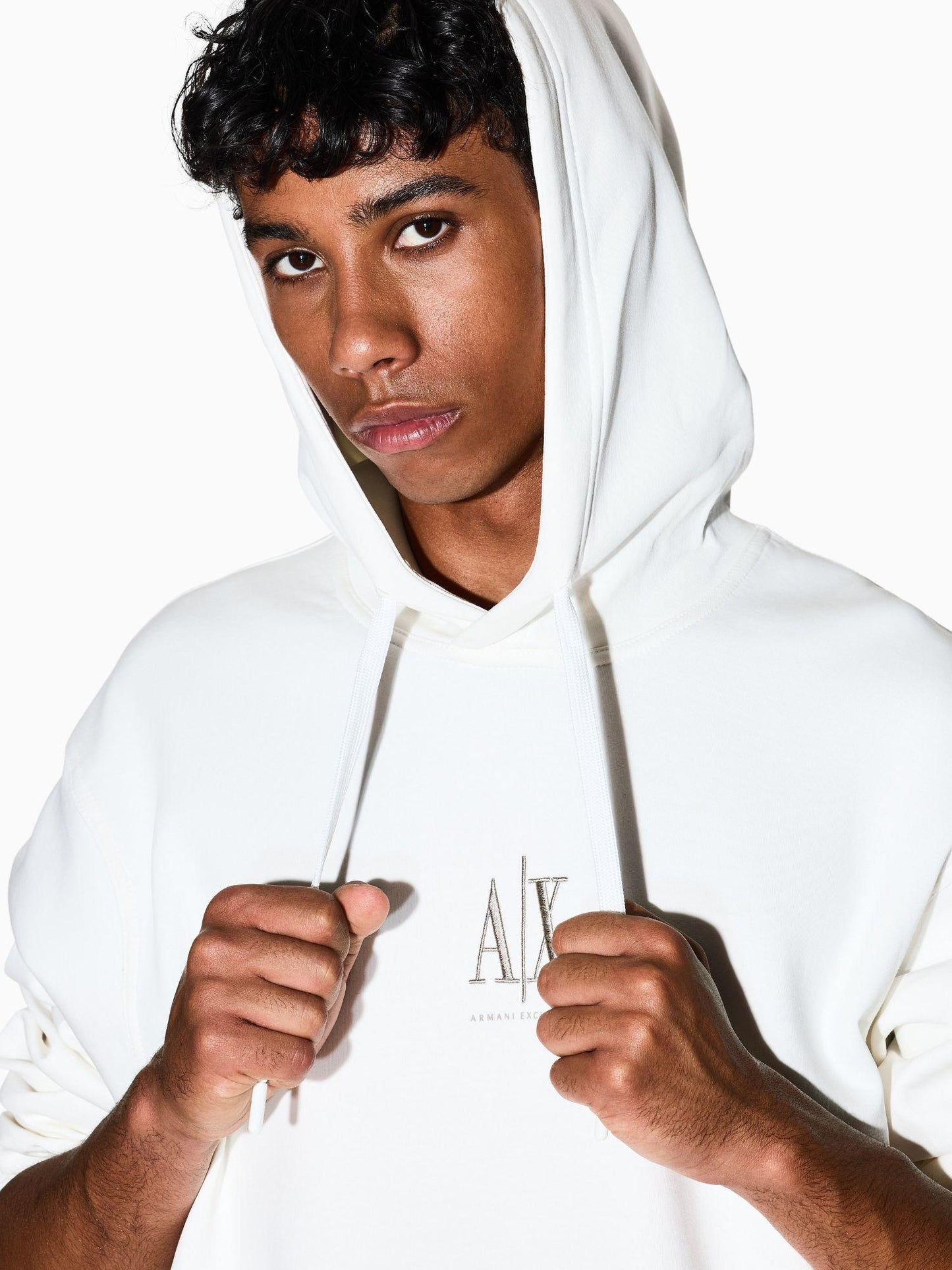 Armani Exchange Felpa con cappuccio con logo ricamato Uomo Bianco