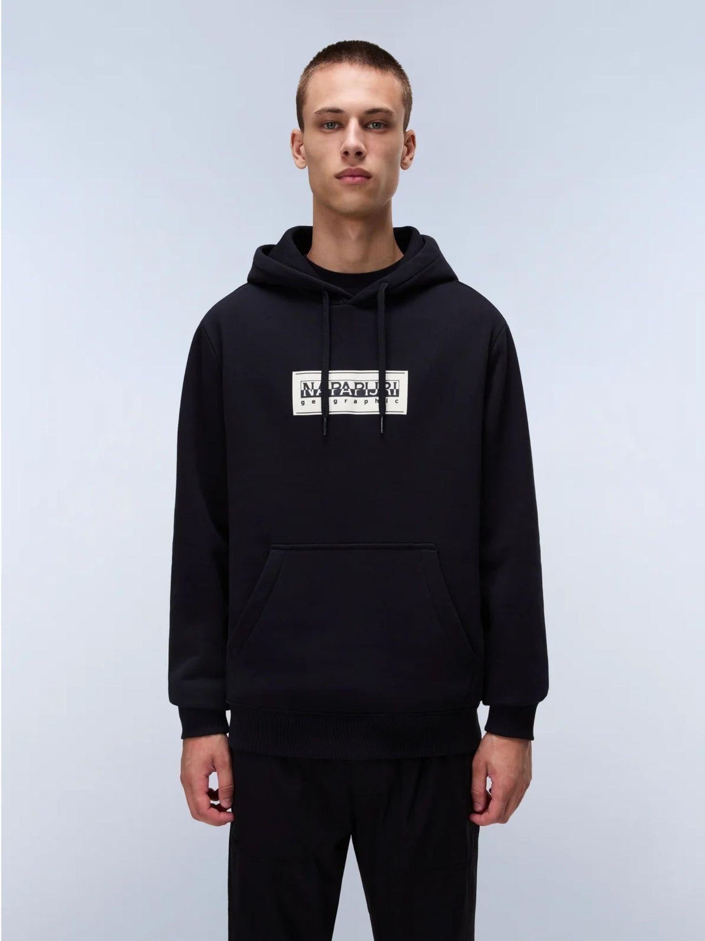 Napapijri Felpa con Cappuccio Box Logo Uomo Nero