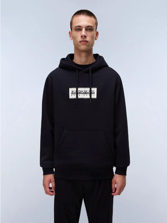 Napapijri Felpa con Cappuccio Box Logo Uomo Nero