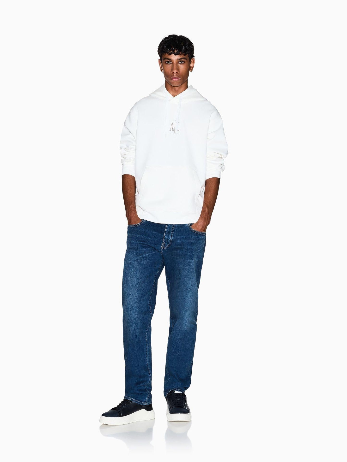 Armani Exchange Felpa con cappuccio con logo ricamato Uomo Bianco