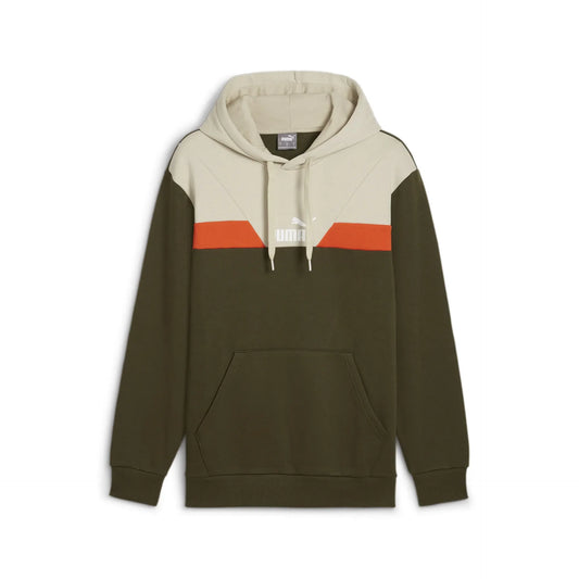 Puma Felpa Power Colorblock Hoodie Cappuccio Dark Olive Orange