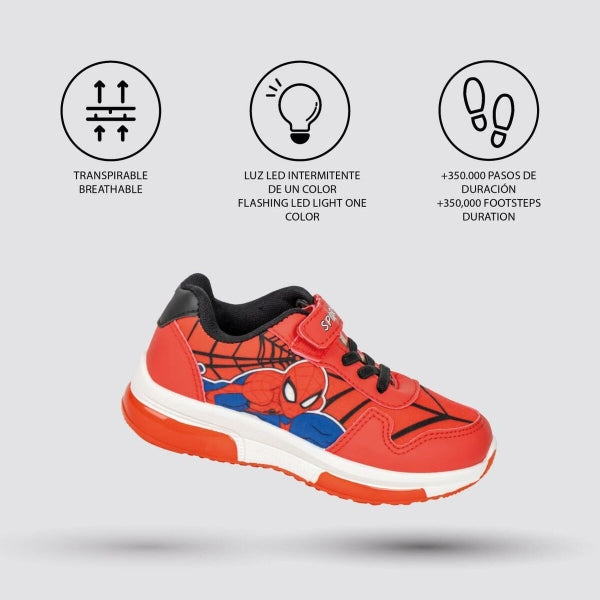 SCARPE SPORTIVE PER BAMBINI CON LED SPIDER MAN ROSSO